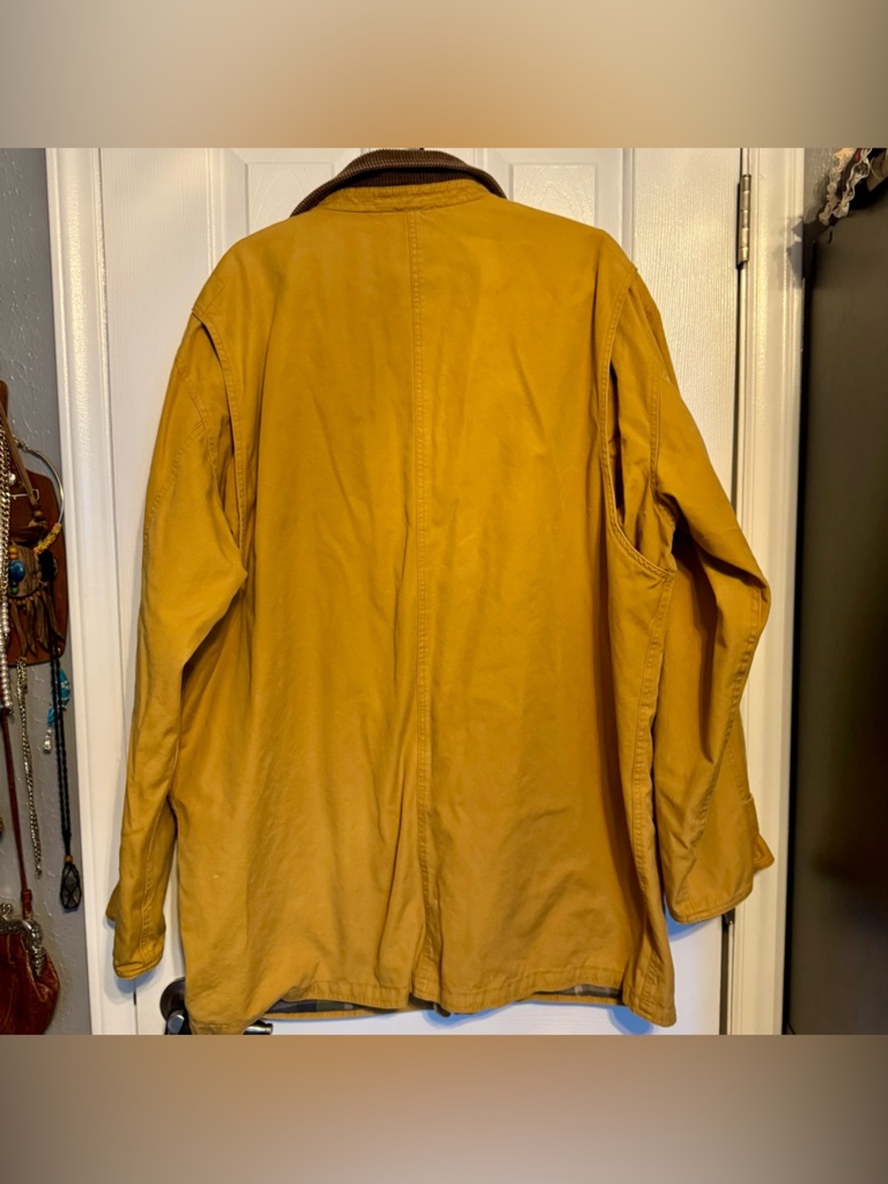 Vintage Lands End Chore Jacket Tan Khaki Fleece Lined Mens Tall XL - Picture 8 of 10